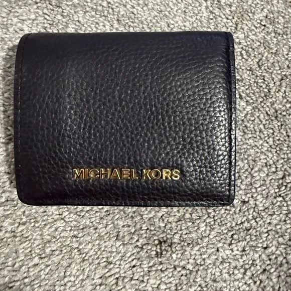 Michael Kors Black Leather Card Holder with Gold Logo - Picture 1 of 5
